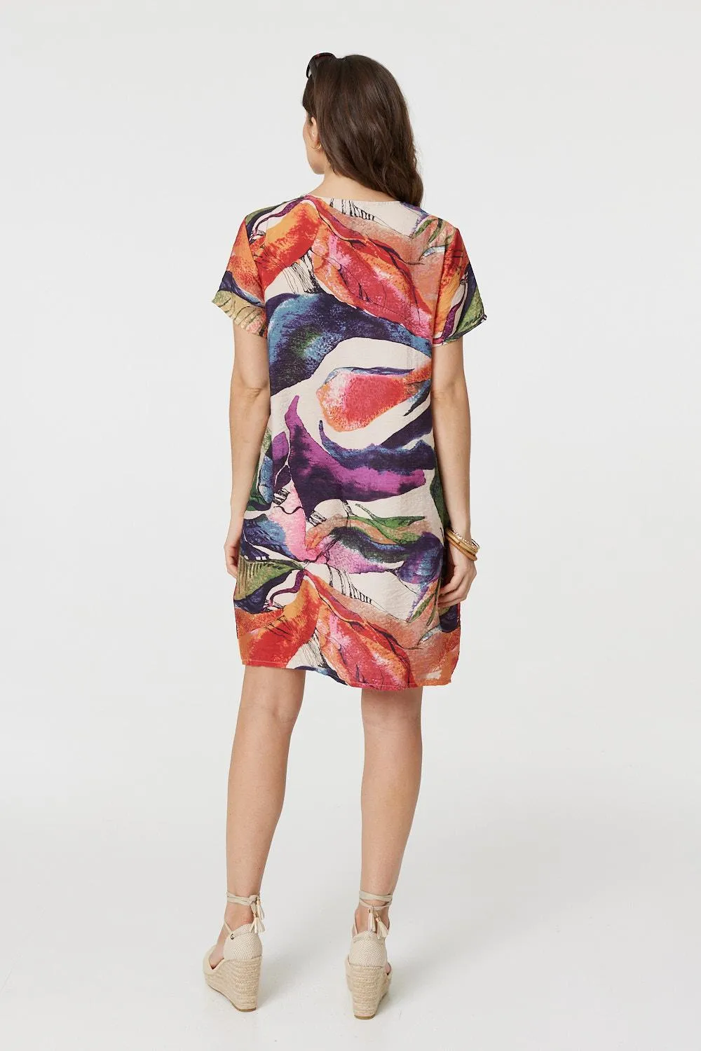 Abstract Print Short Sleeve Shift Dress