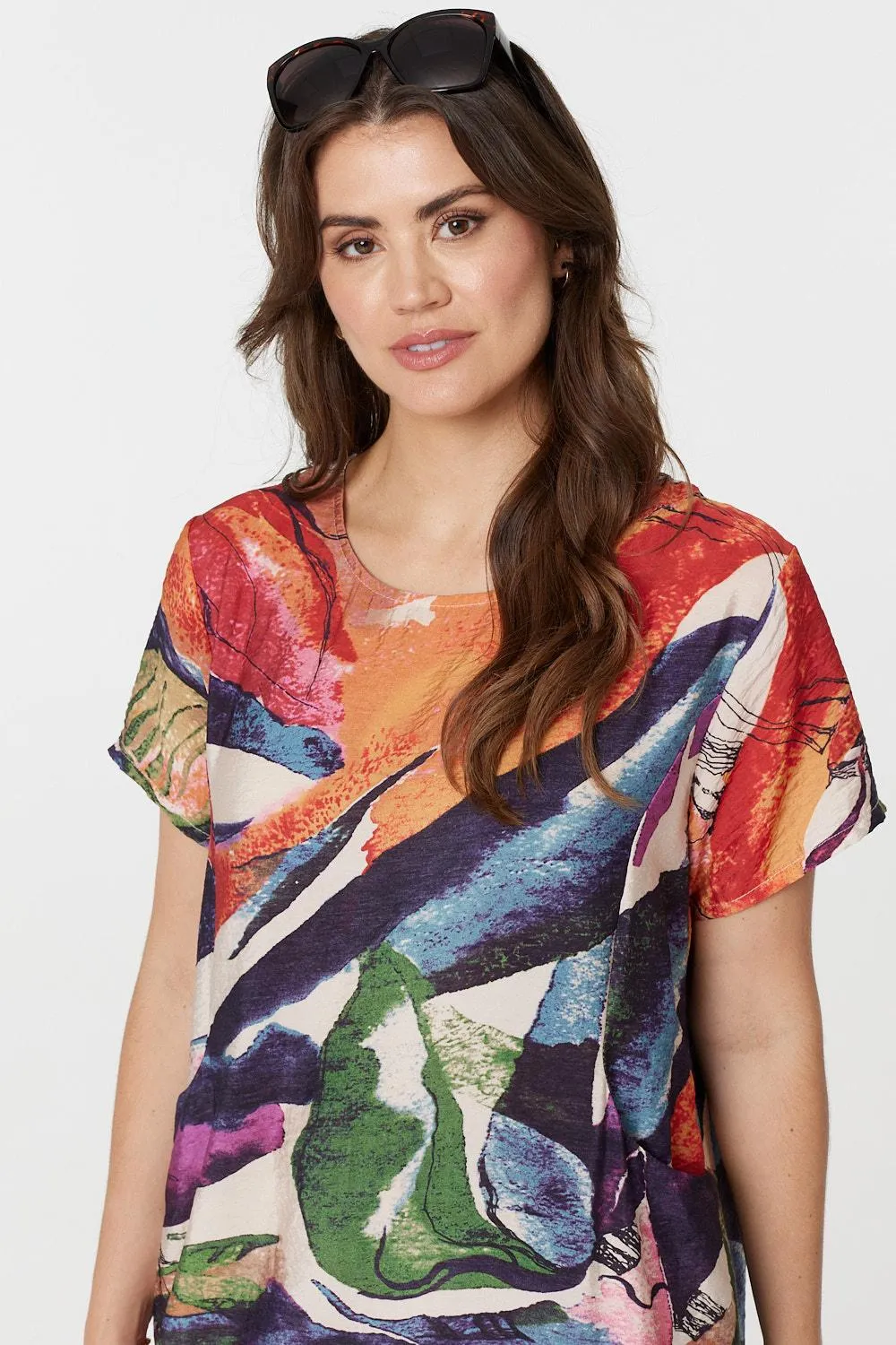 Abstract Print Short Sleeve Shift Dress