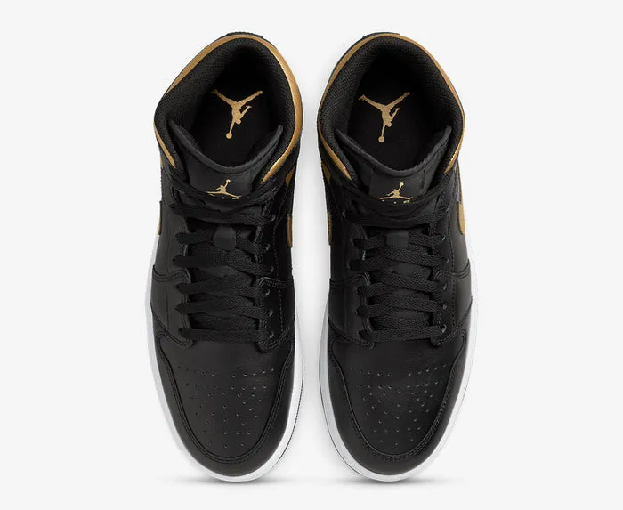 Air Jordan 1 Mid Black Metallic Gold White Sale