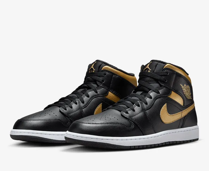 Air Jordan 1 Mid Black Metallic Gold White Sale