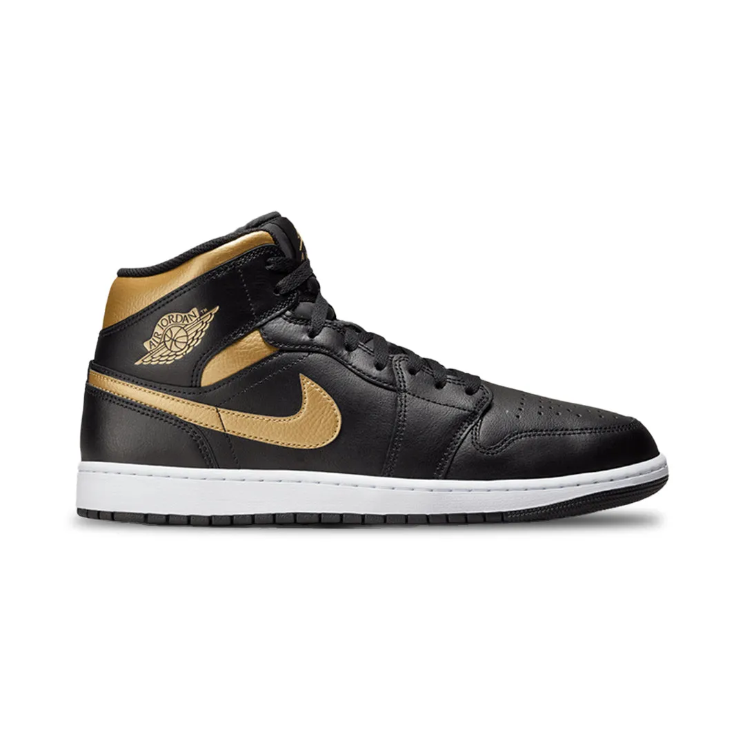 Air Jordan 1 Mid Black Metallic Gold White Sale