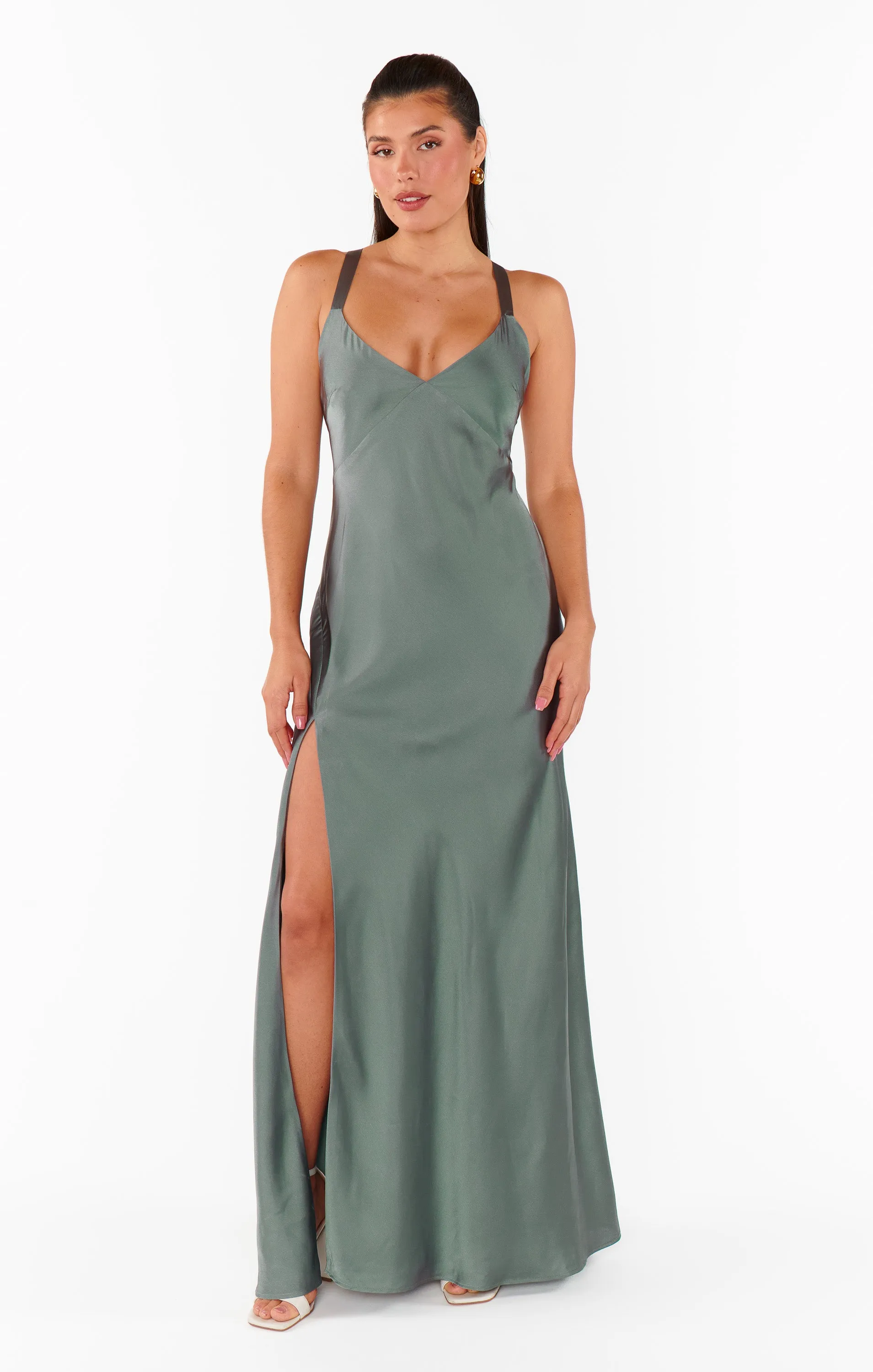 Anderson Maxi Dress ~ Deep Sage Luxe Satin