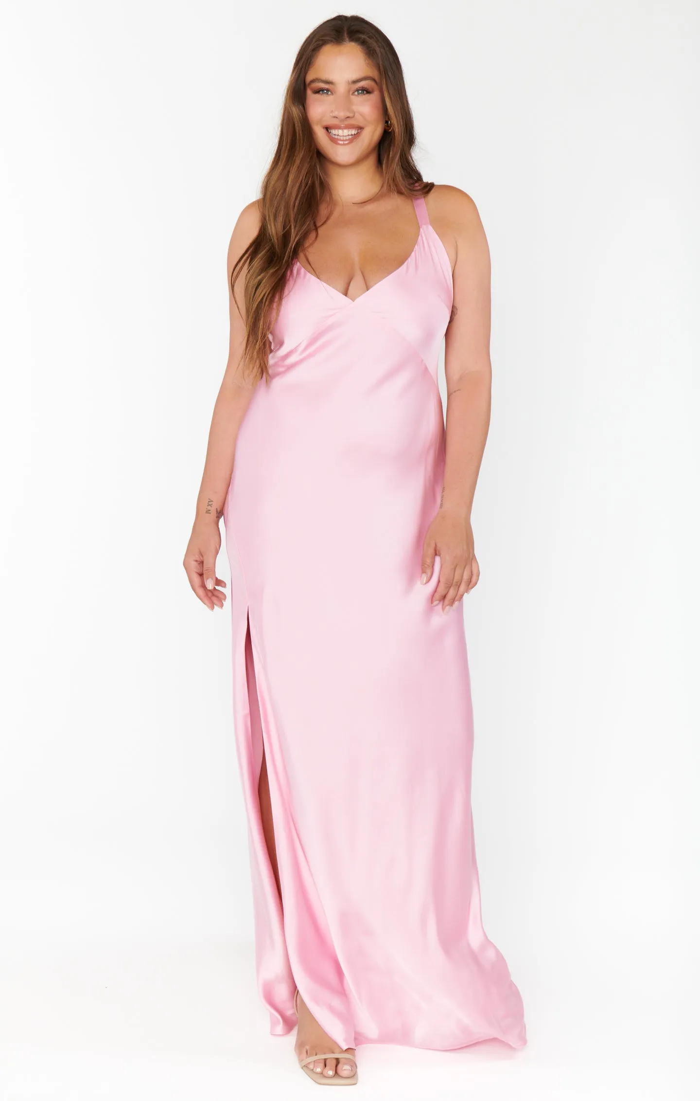 Anderson Maxi Dress ~ Light Pink Luxe Satin