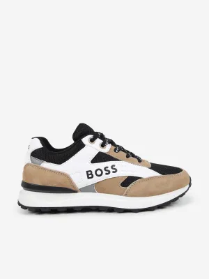 BOSS Boys Mesh And Leather Trainers in Black