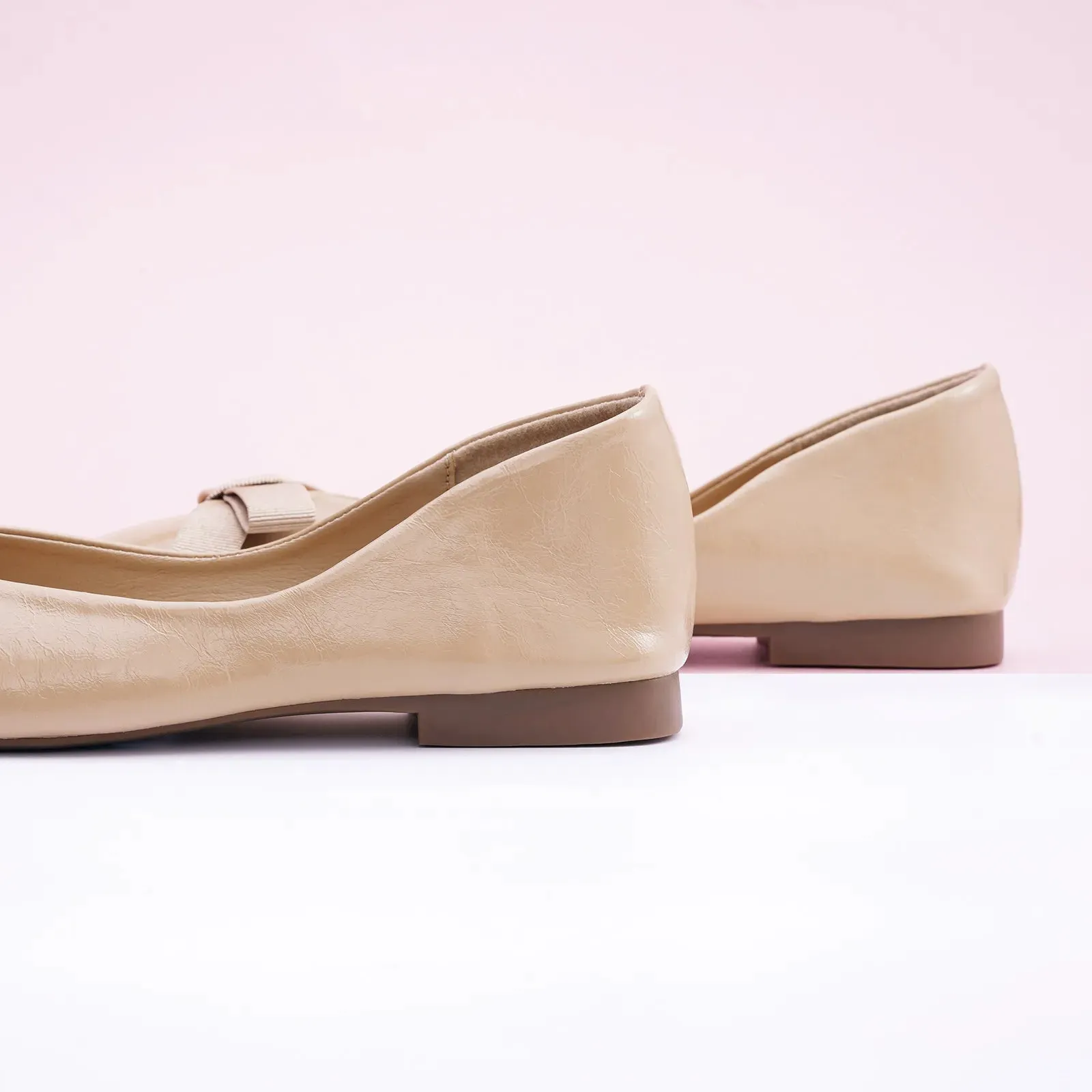 Bowknot Ballerina Flats (Eva) Beige