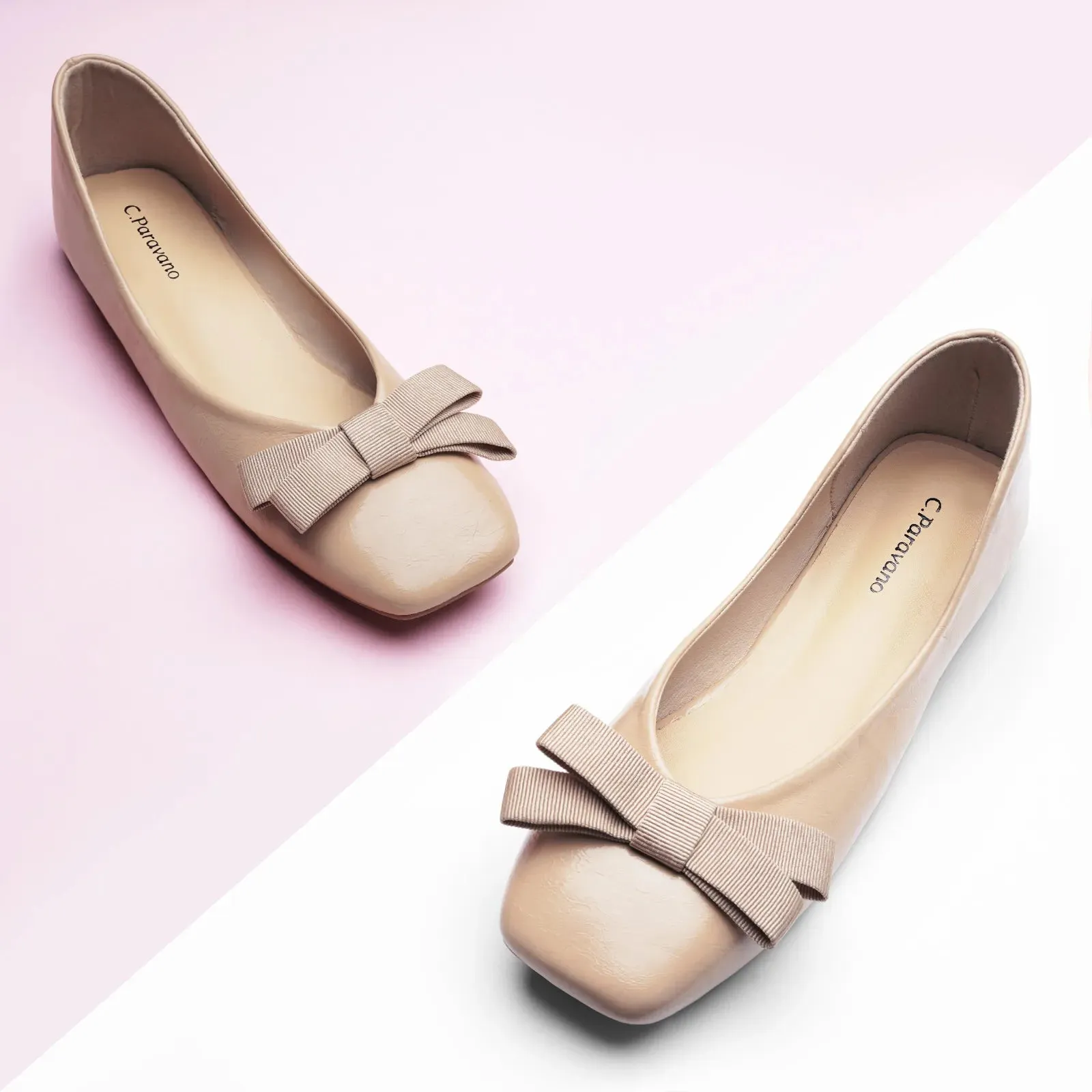 Bowknot Ballerina Flats (Eva) Beige