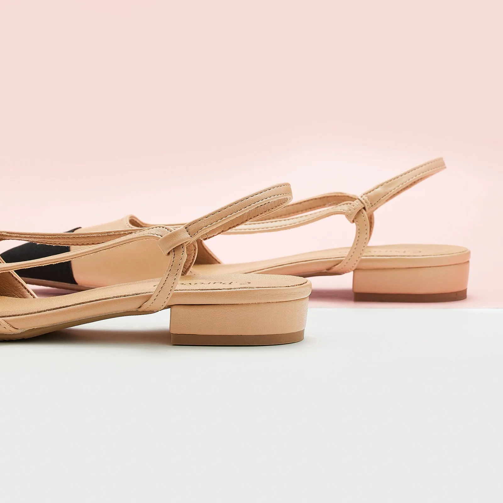 Cap-Toe Slingback Flats (Freya) Beige