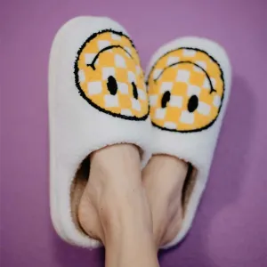 Checkered Yellow Smiley Slippers