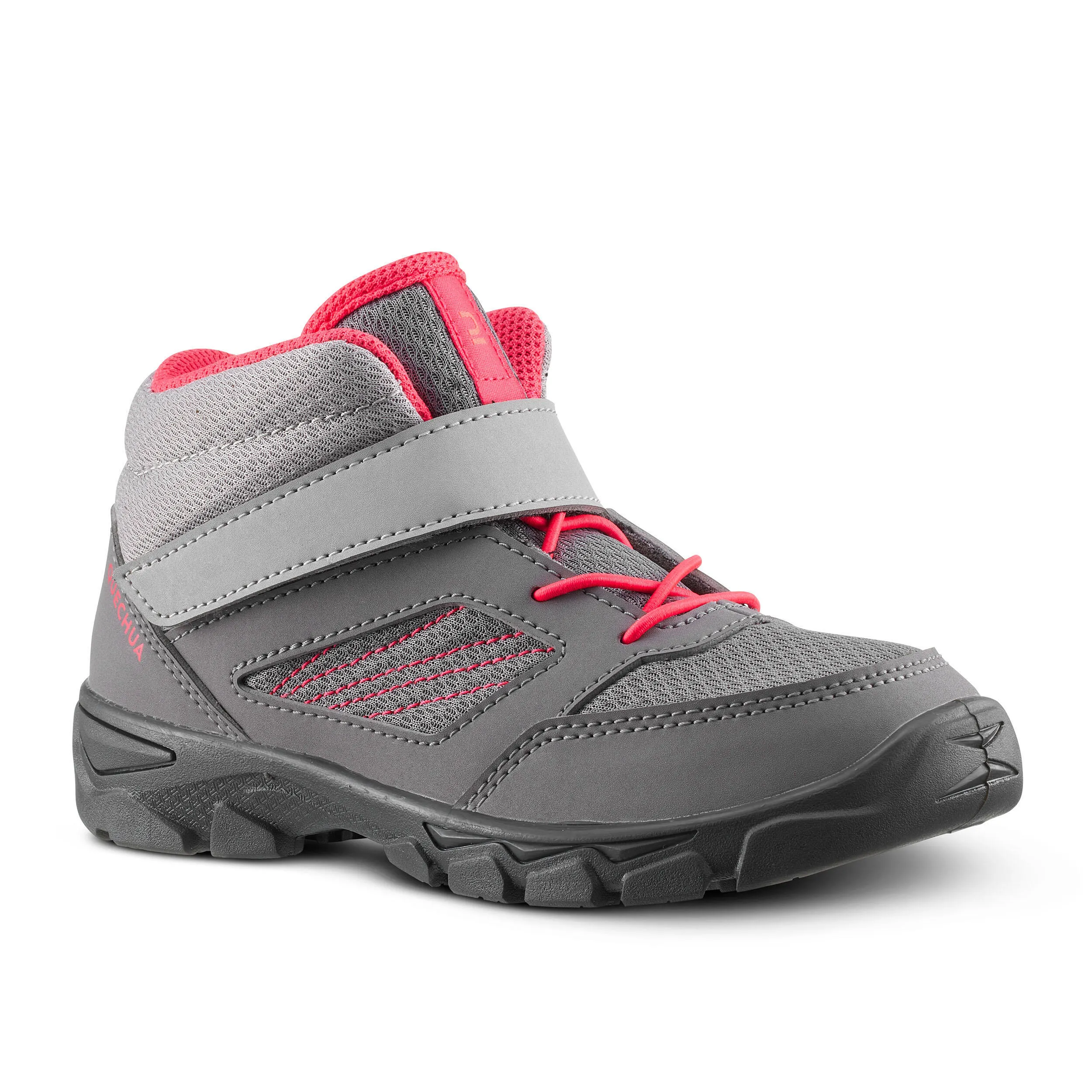 Children's hiking boots Quechua MH100 with Velcro, sizes 24–34, gray / pink