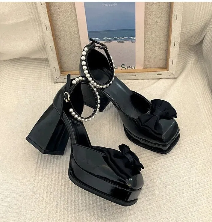 Chunky Pearl Bow Platform Heel