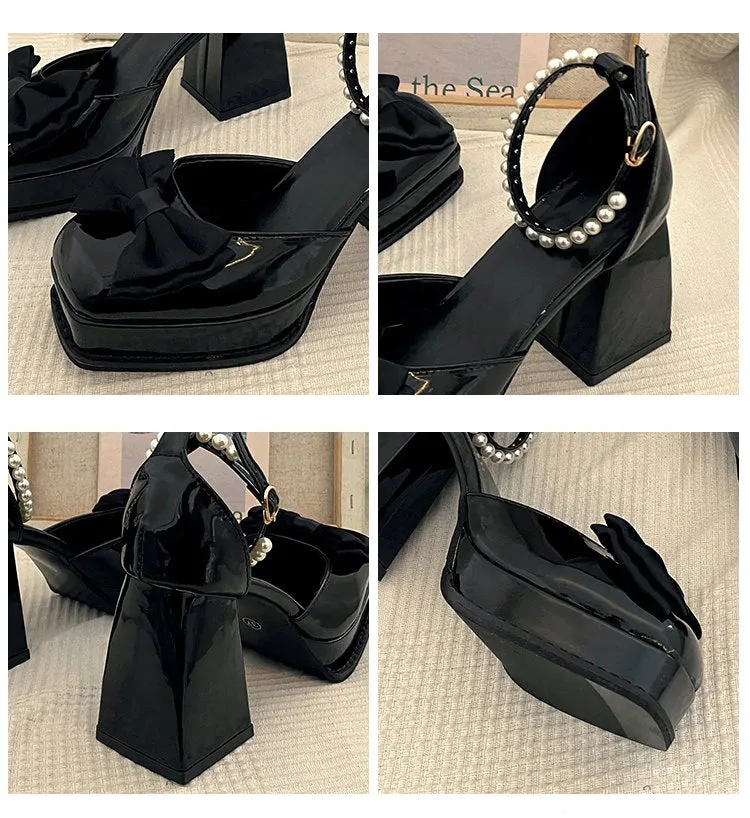 Chunky Pearl Bow Platform Heel