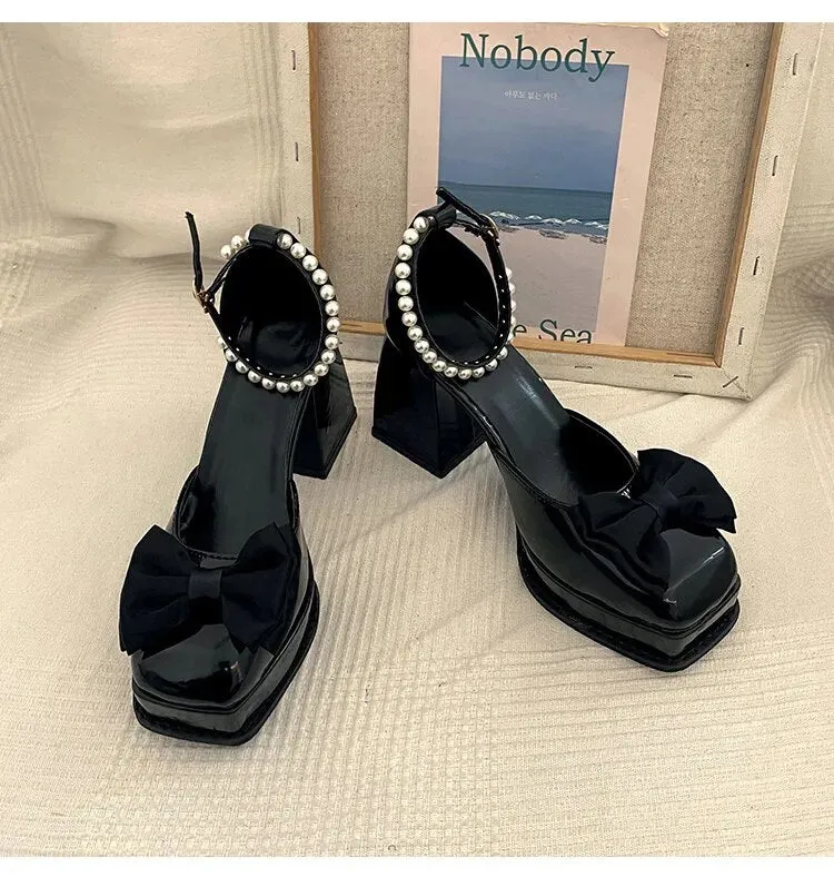 Chunky Pearl Bow Platform Heel