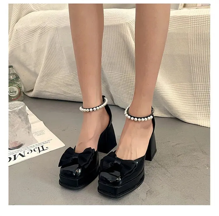 Chunky Pearl Bow Platform Heel