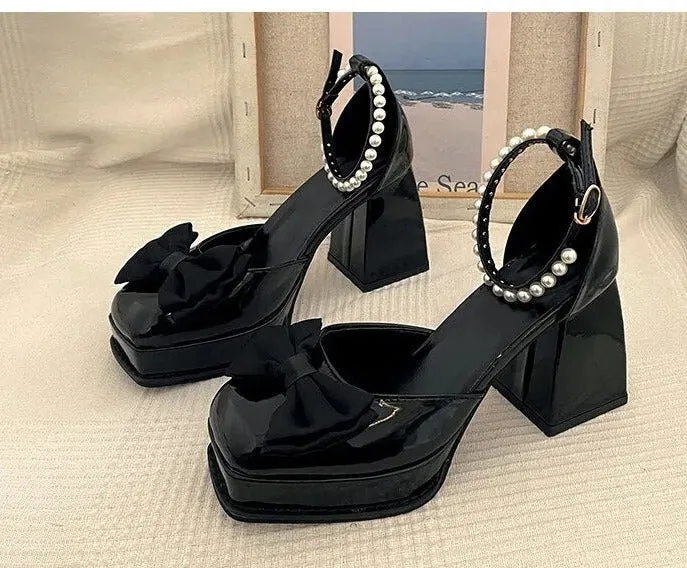 Chunky Pearl Bow Platform Heel