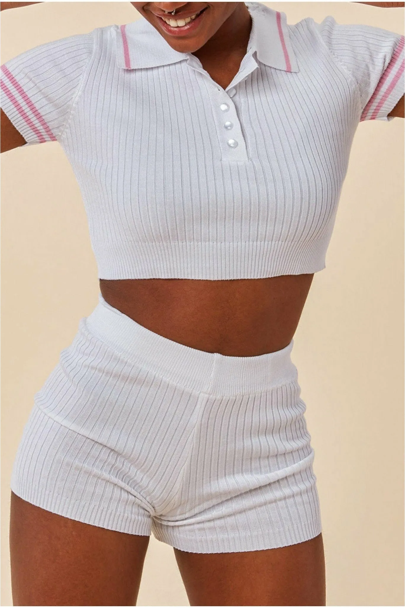 Cosmochic Crop Top & Short Loungewear Set - White