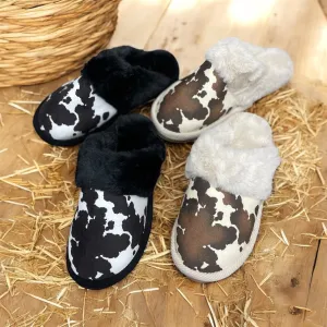 Cow Print Faux Fur CC Slippers