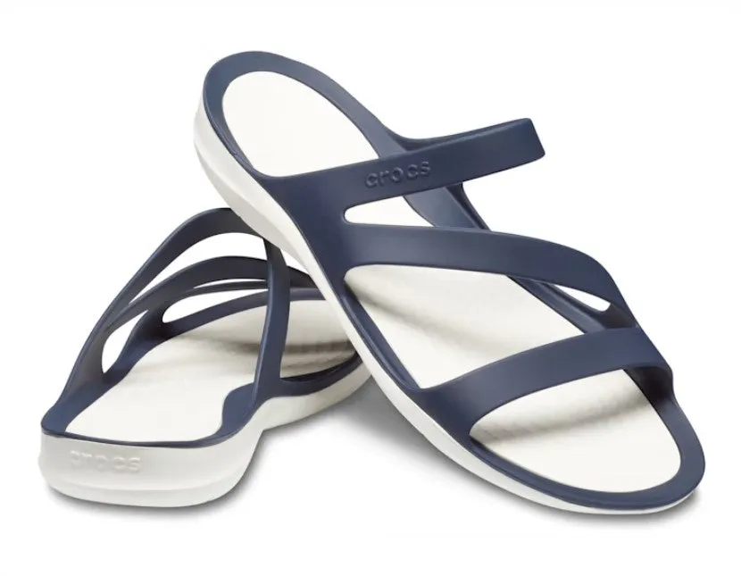 Crocs Navy/ White Swiftwater Womens Flexible Slip On Sandals