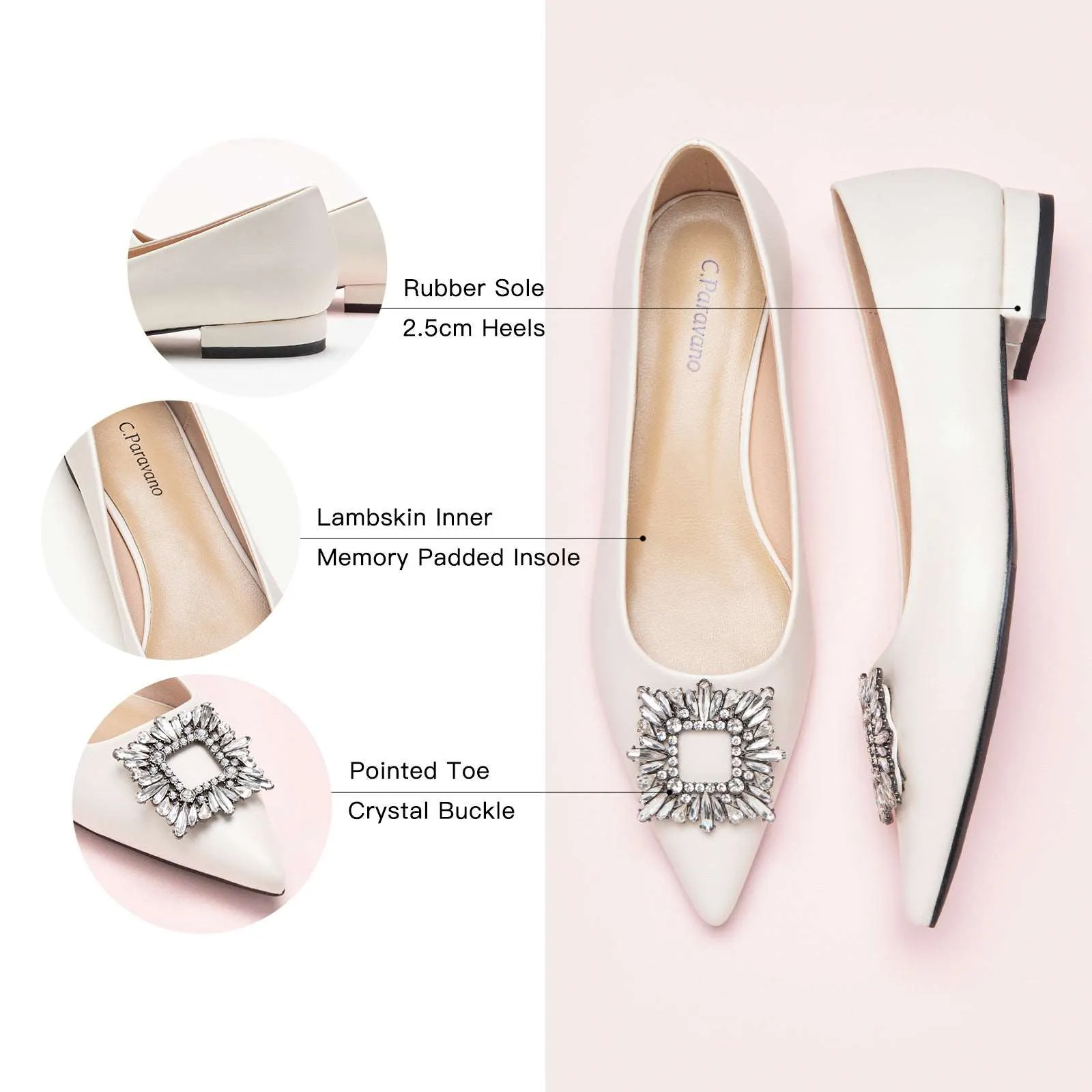 Crystal Buckle Flats (Aida)White