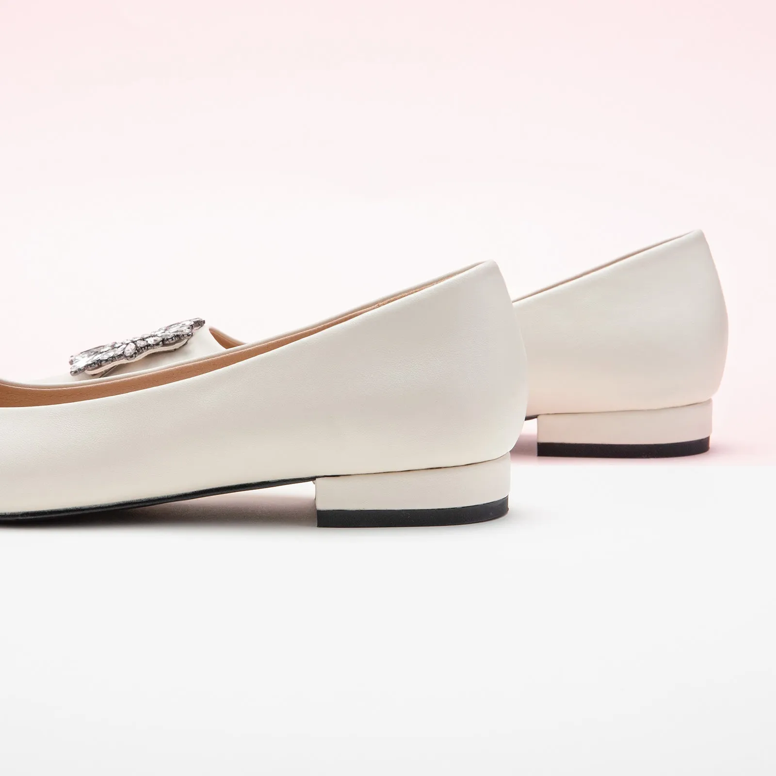 Crystal Buckle Flats (Aida)White