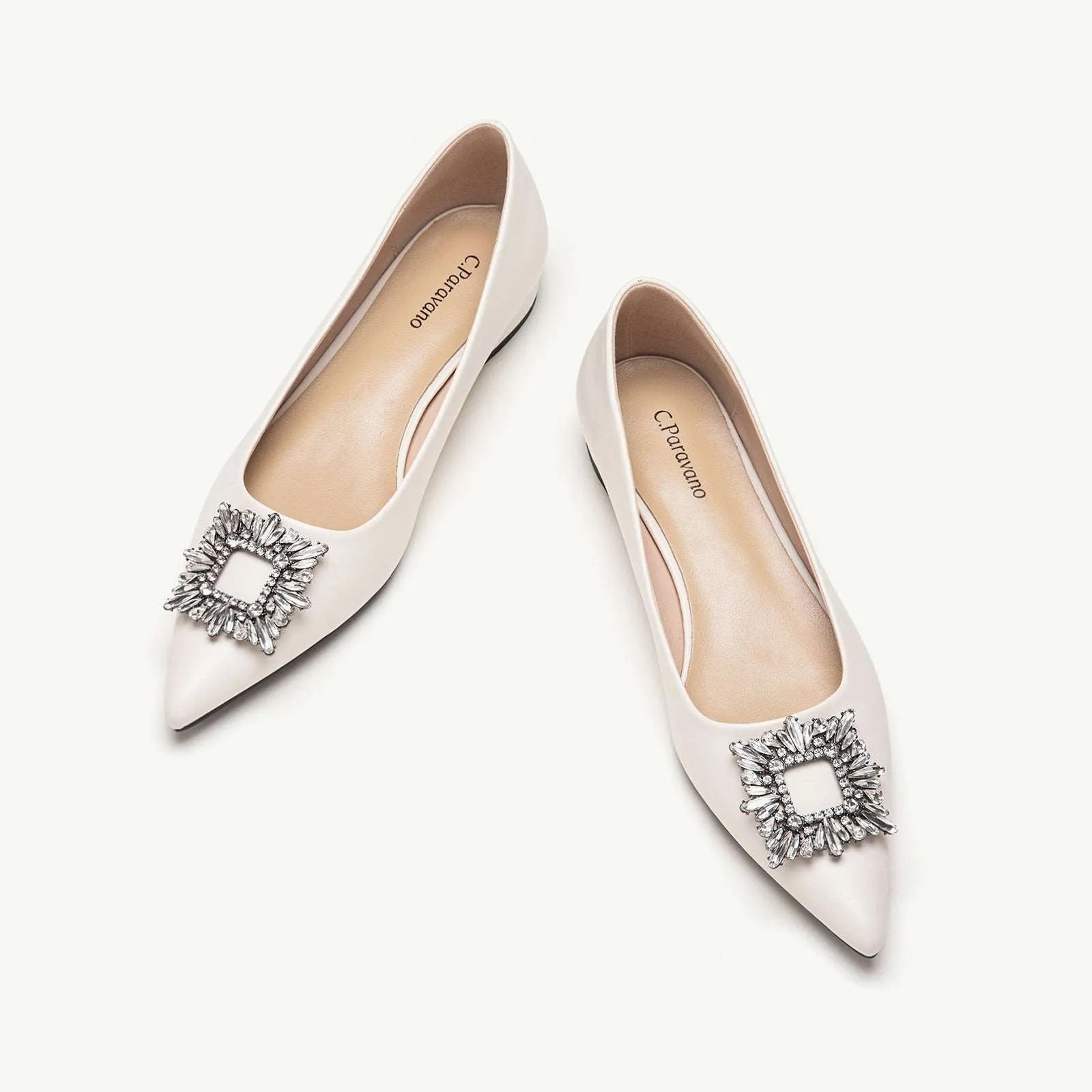 Crystal Buckle Flats (Aida)White