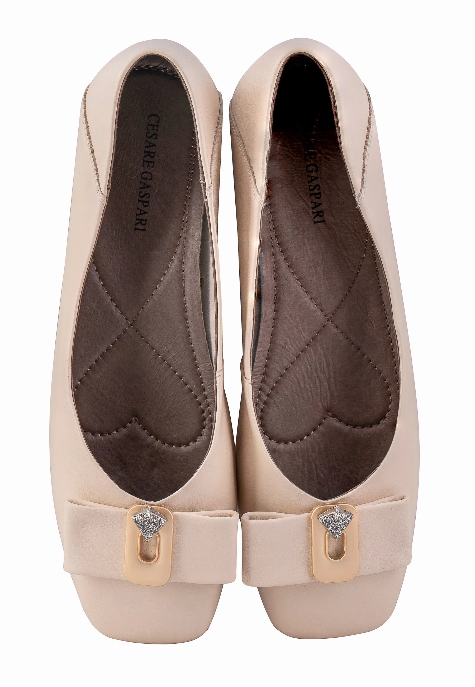 Elegant Bow Accent Ballerinas - Beige