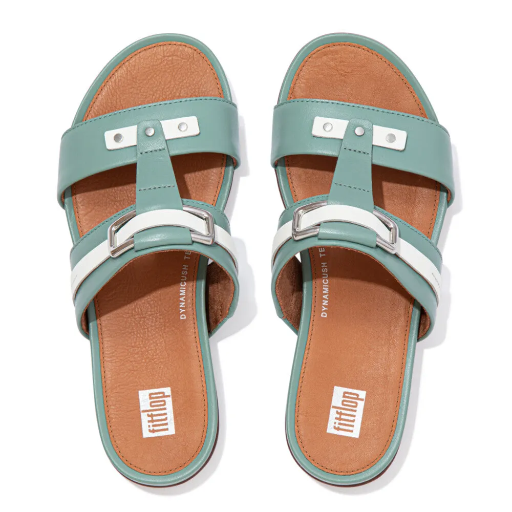 FitFlop Gracie Stud-Buckle Leather Slides Green