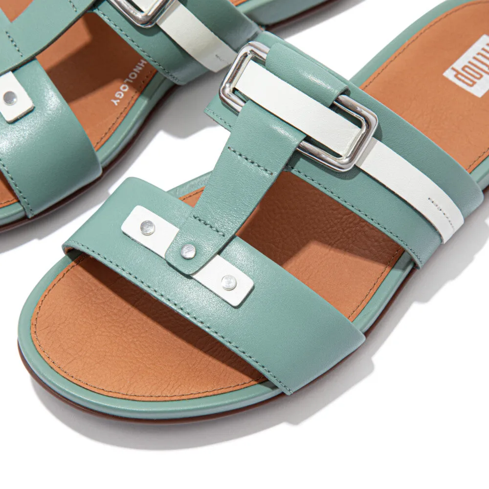 FitFlop Gracie Stud-Buckle Leather Slides Green