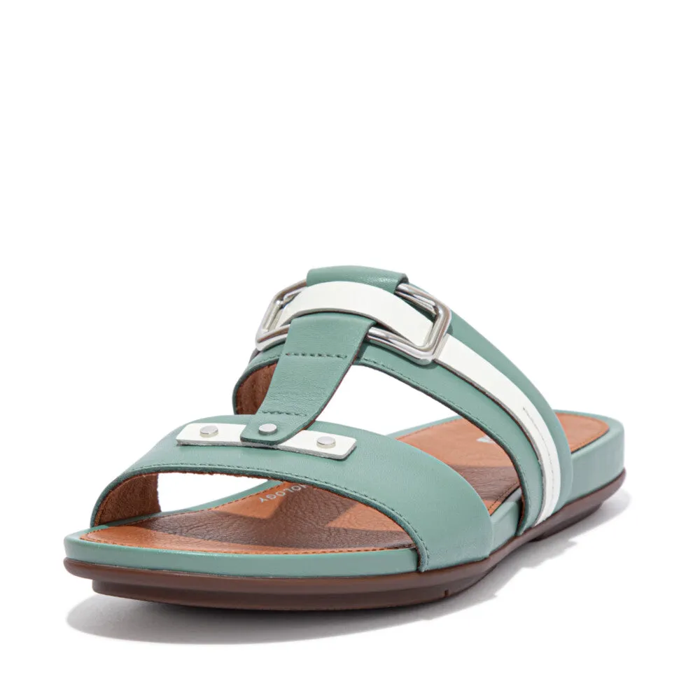 FitFlop Gracie Stud-Buckle Leather Slides Green