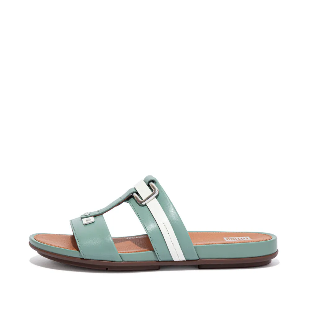 FitFlop Gracie Stud-Buckle Leather Slides Green