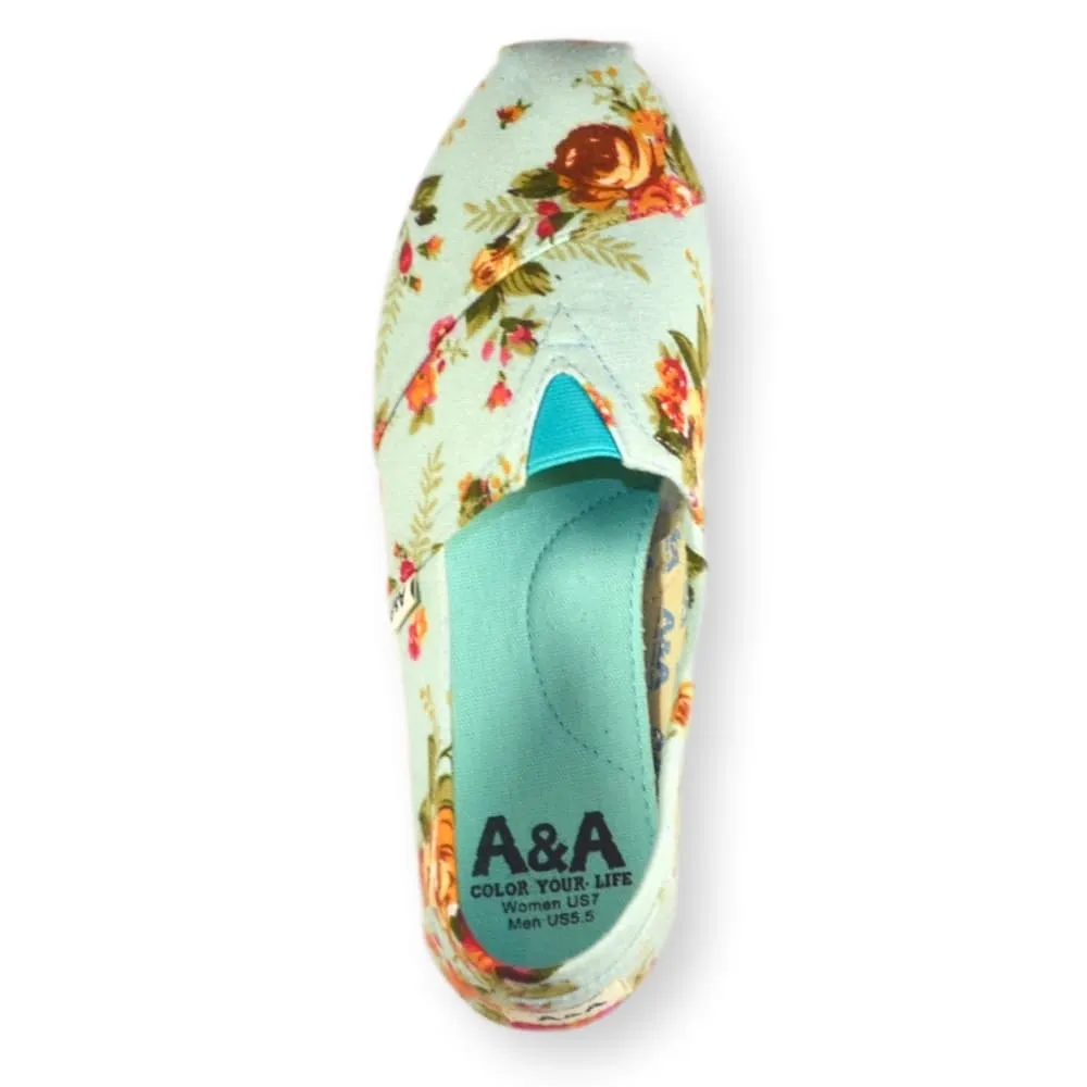 Floral VEGAN Light Blue Canvas Slip On Shoes