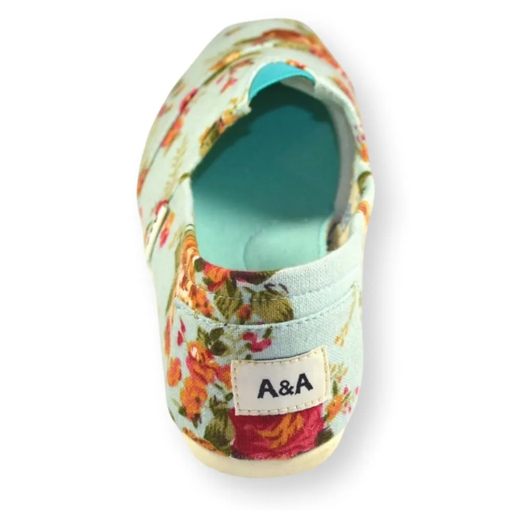 Floral VEGAN Light Blue Canvas Slip On Shoes