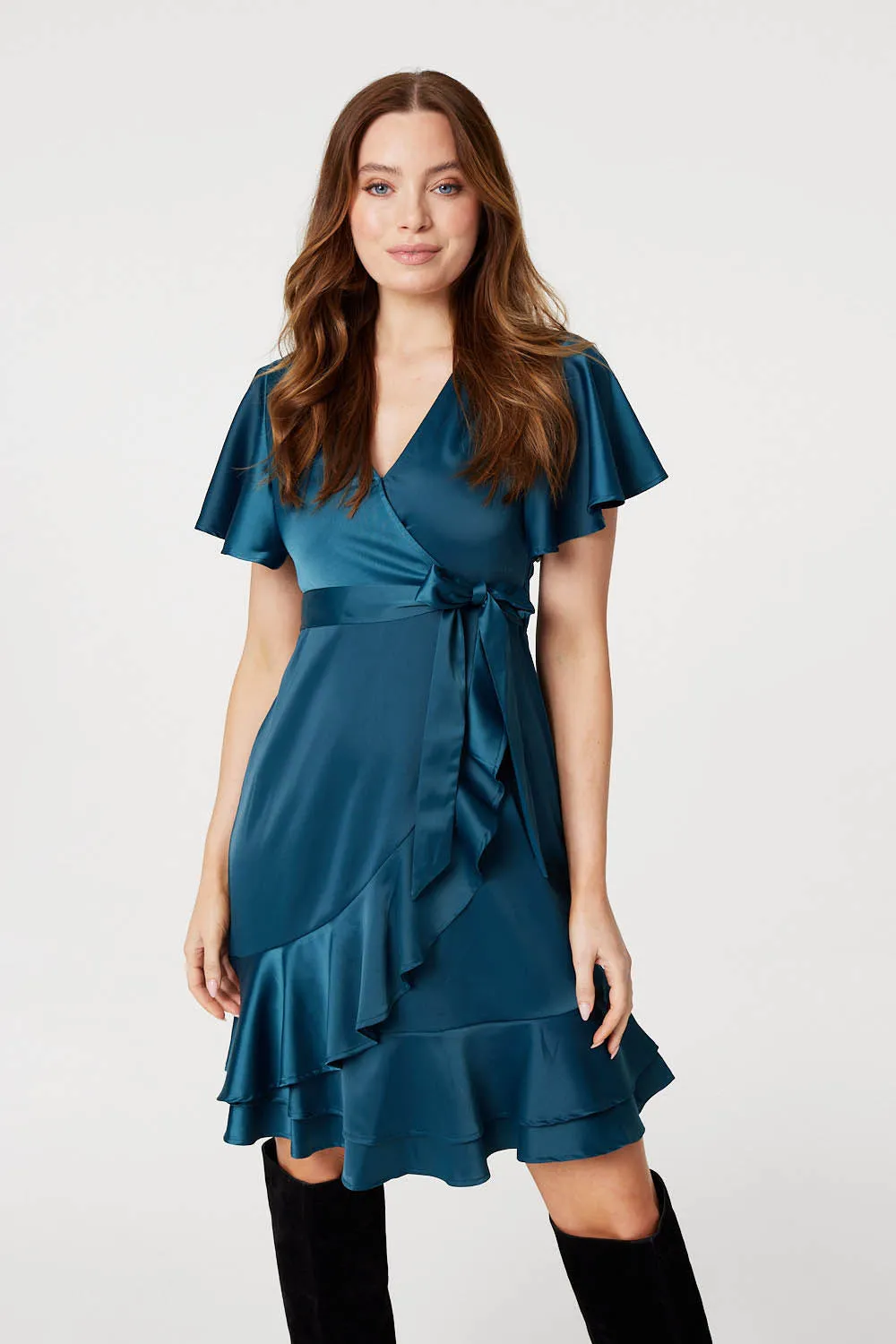 Frill Detail Short Wrap Dress