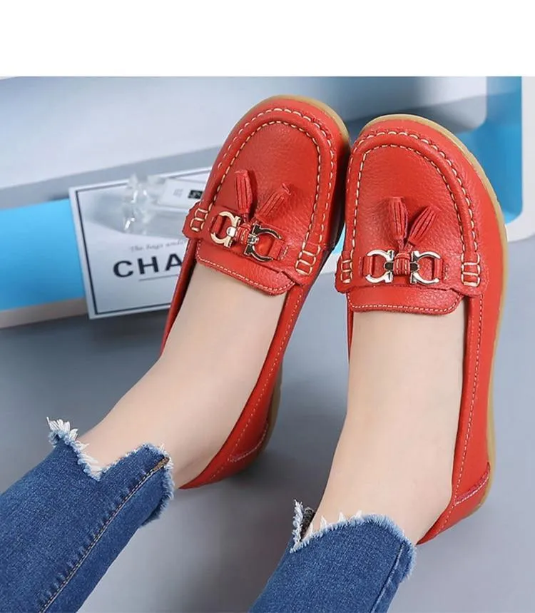 GOT STYLE Womens Flat Split leather Boat Shoes with Bow knot