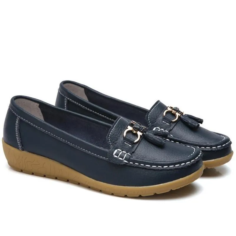 GOT STYLE Womens Flat Split leather Boat Shoes with Bow knot