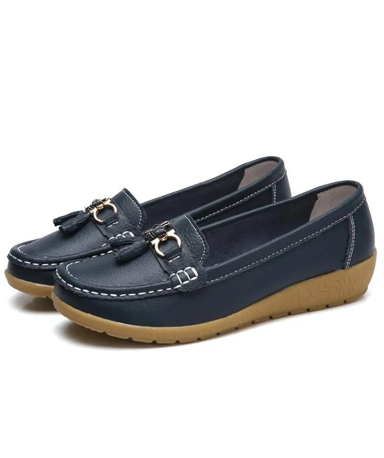 GOT STYLE Womens Flat Split leather Boat Shoes with Bow knot