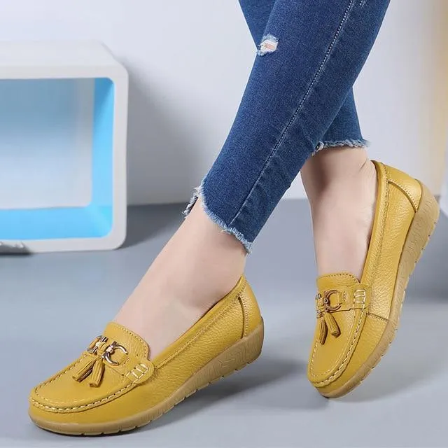 GOT STYLE Womens Flat Split leather Boat Shoes with Bow knot