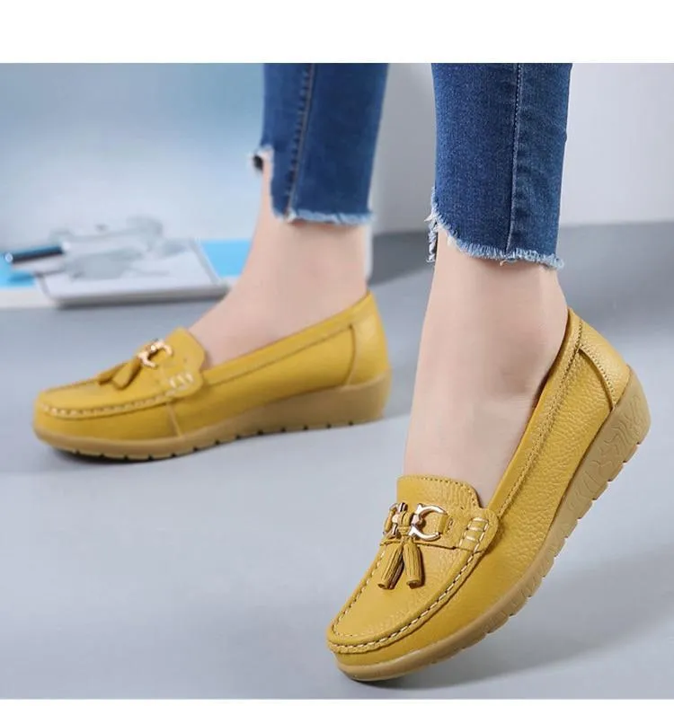 GOT STYLE Womens Flat Split leather Boat Shoes with Bow knot