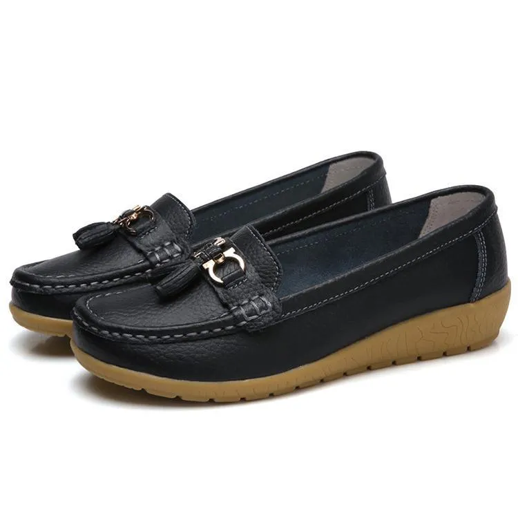 GOT STYLE Womens Flat Split leather Boat Shoes with Bow knot