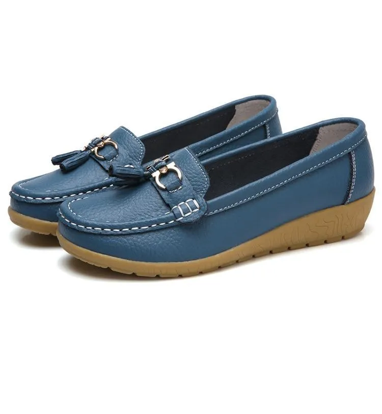 GOT STYLE Womens Flat Split leather Boat Shoes with Bow knot