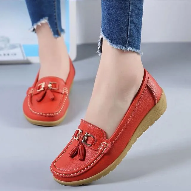 GOT STYLE Womens Flat Split leather Boat Shoes with Bow knot