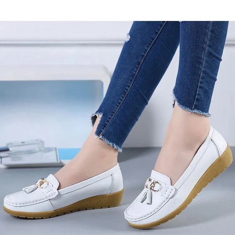 GOT STYLE Womens Flat Split leather Boat Shoes with Bow knot