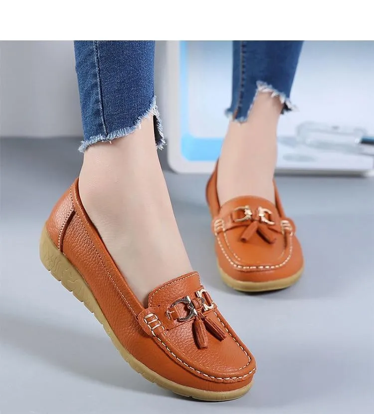 GOT STYLE Womens Flat Split leather Boat Shoes with Bow knot