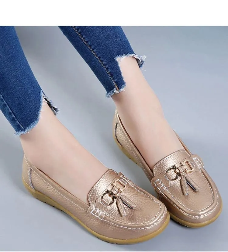 GOT STYLE Womens Flat Split leather Boat Shoes with Bow knot