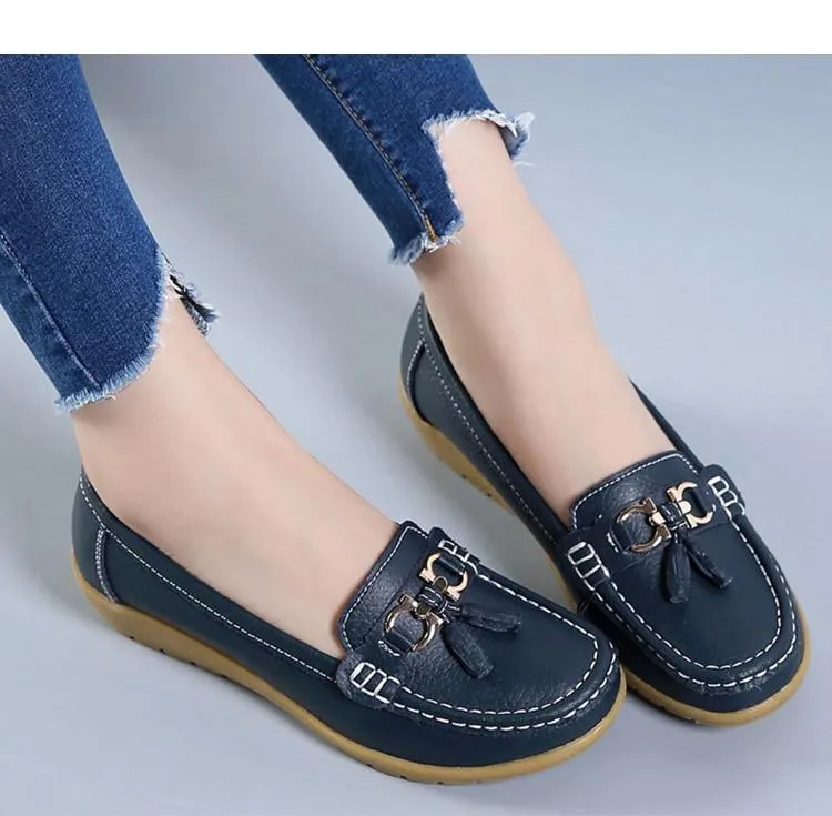 GOT STYLE Womens Flat Split leather Boat Shoes with Bow knot