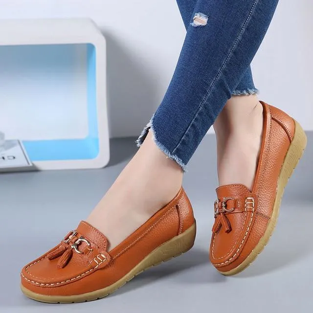 GOT STYLE Womens Flat Split leather Boat Shoes with Bow knot