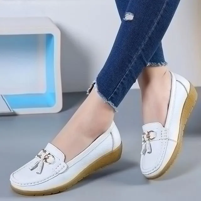 GOT STYLE Womens Flat Split leather Boat Shoes with Bow knot