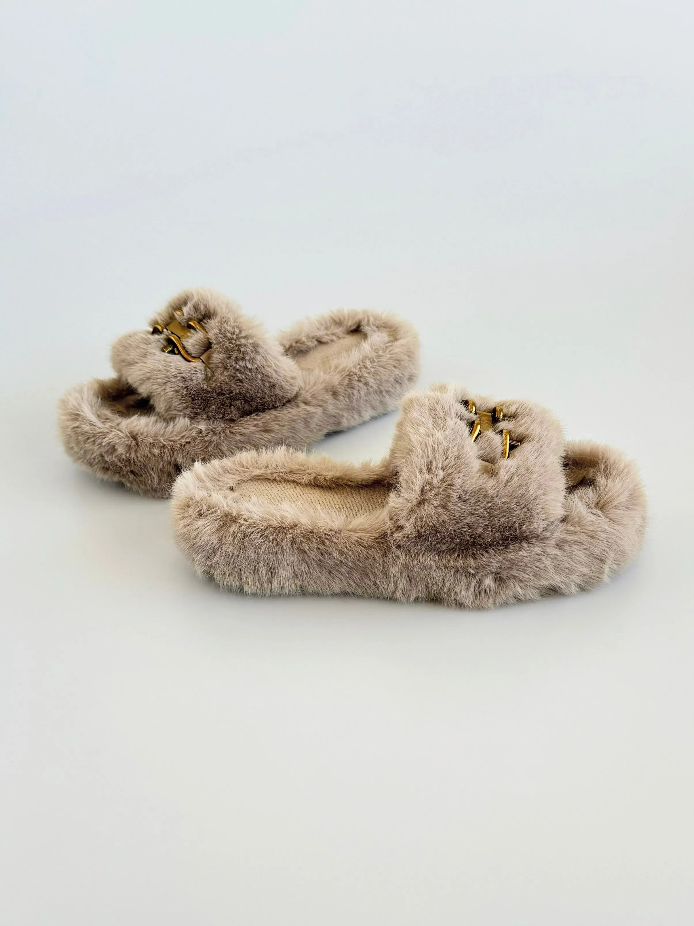 Horsebit Buckle Fur Sandals