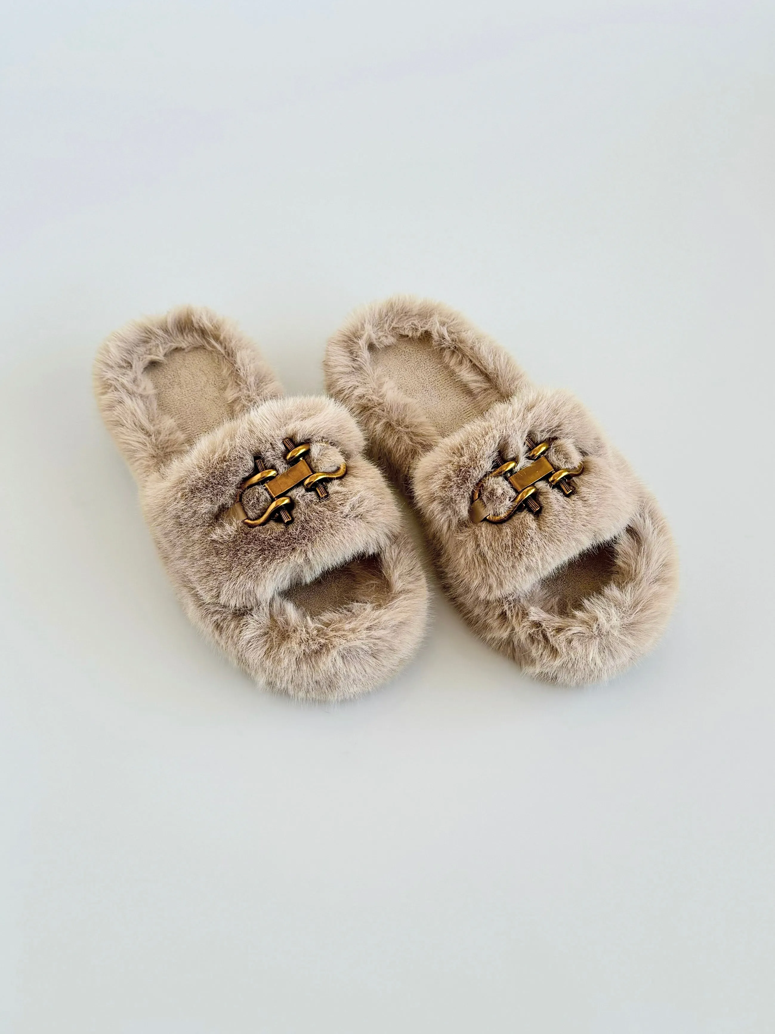 Horsebit Buckle Fur Sandals