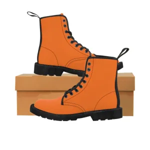 Hot Orange Women's Canvas Boots, Solid Color Modern Essential Winter Boots For Ladies