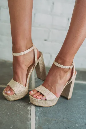 Jane Raffia Heels- Beige